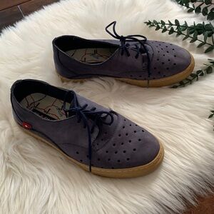 Oliberte Mens Blue Leather Round Toe Lace Up Casual Oxford Shoes US 10 EU‎ 40